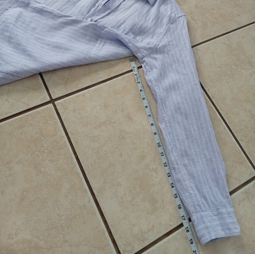 Frank & Eileen Barry Linen Blue Pink Stripe L - Picture 12 of 13